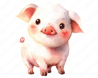 Clipartbundel babyvarken | 15 png-aquarel varken png, schattige boerderijdieren clipart, commercieel gebruik
