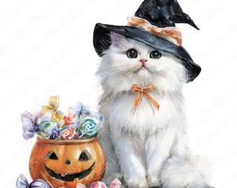 Halloween kat clipartbundel | 25 png-aquarel kat png, schattig halloween katje clipart, kat illustratie, commercieel gebruik