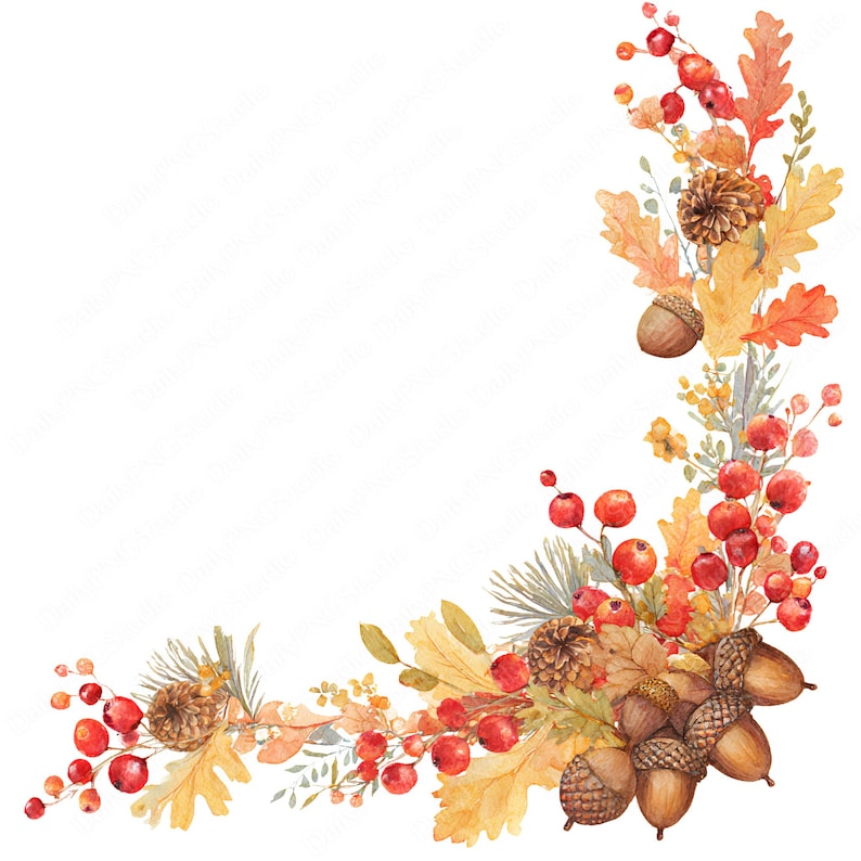 Autumn Foliage Corner Clipart Bundle | 18 PNG Watercolor Fall Leaves ...
