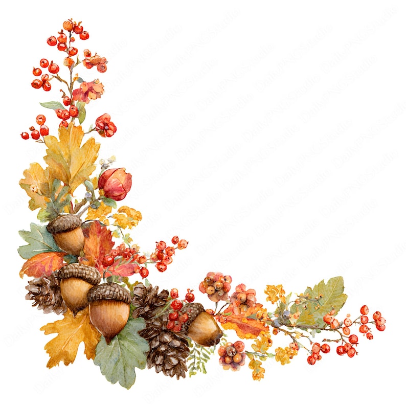 Autumn Foliage Corner Clipart Bundle | 18 PNG Watercolor Fall Leaves ...