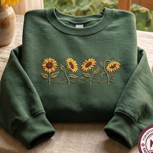 Embroidered Sunflower Sweatshirt, Floral Sweatshirts, Nature Lover Gift
