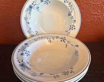 Blue and white retired noritake soup bowls evendale pattern set of 4 replacement pieces