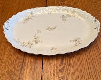 Antike 1920er Jahre Weimar Deutschland 16 ”große ovale Porzellan Servierplatte Rosa Rose 0597
