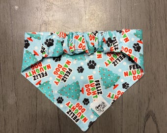 Feliz Naughty Dog bandana Holiday bandana Christmas scrunchie bandana for pets XS-XL