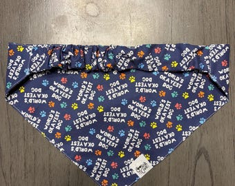 Worlds Okayest Dog Bandana Scrunchie Bandana Funny Pet Gift Slip On Bandana Pet Clothing XS-XL