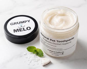 Grumpy Melo Natural Pet Toothpaste for Dogs & Cats, Organic Coconut Oil, Baking Soda Dog Dental Care, Tartar Plaque Remover, Fresh Breath