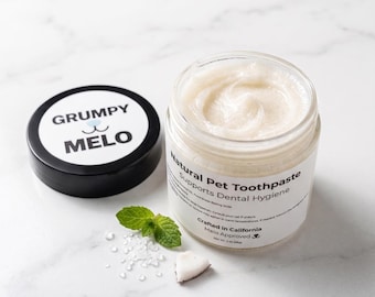Grumpy Melo Natural Pet Toothpaste for Dogs & Cats, Organic Coconut Oil, Baking Soda Dog Dental Care, Tartar Plaque Remover, Fresh Breath