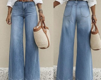 Vintage Wash Wide Leg Jeans | High Waisted Denim Pants | Flowy Palazzo Style Jeans | Chic Minimalist Capsule Wardrobe