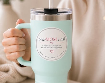 Taza de viaje isotérmica con logo pheMOMenal, 1,18 litros (40 oz).