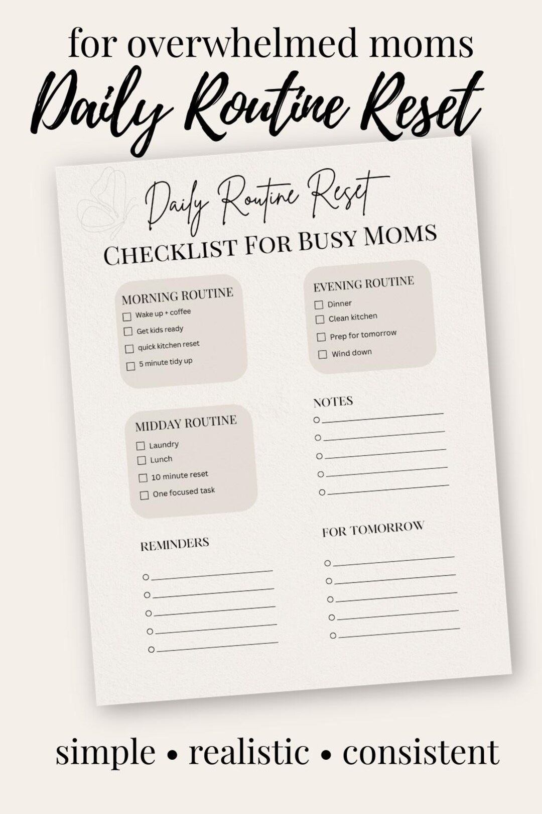 Very Busy Daily Routine Daily Routine Checklist for Busy Moms | Realistic Reset Planner (PDF ...