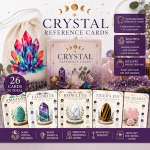 Laminated Crystal Reference Cards, Chakra Guide, Affirmations, Zodiac (Physical Product)