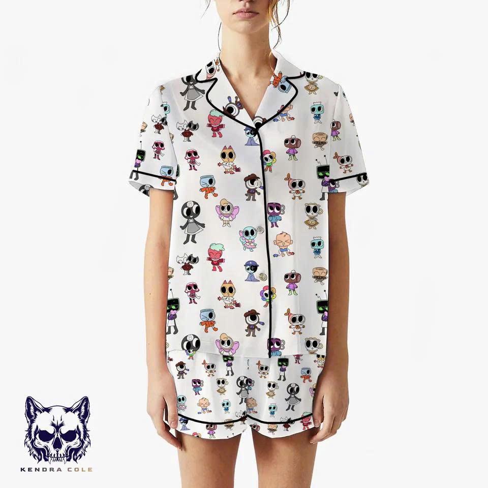 Gothic Kawaii Satin Pajamas, Spooky Chibi Monster Pjs Set, Cute ...