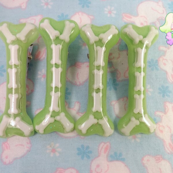 Pastel Goth Bone Hair Clips - Glow in the Dark Green - Listing for one.