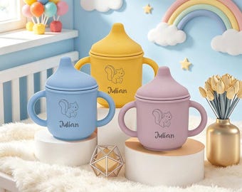 Copo com canudo personalizado para bebês | Copo infantil de silicone livre de BPA