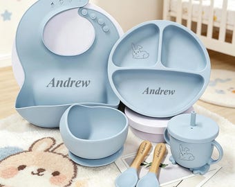 Personalized Silicone Weaning Set | Custom Baby Bib and Feeding Utensils