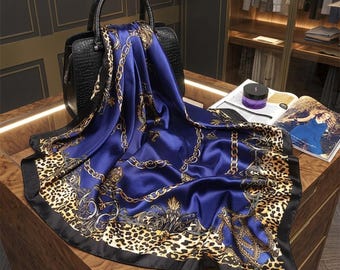 Luxury Satin Hijab Scarf: 90x90cm Printed Square Shawl, Headscarf, Hair Wrap