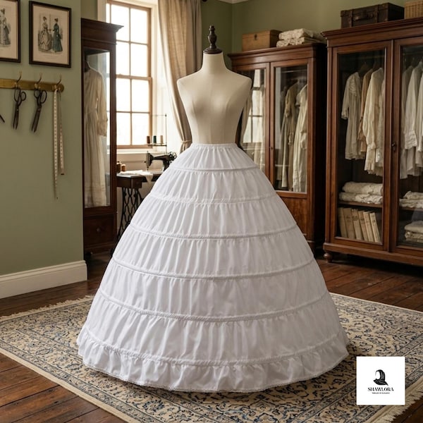 6-Hoop Nylon Crinoline Petticoat, Wedding Ball Gown Slip, Adjustable Waist (60-110cm)