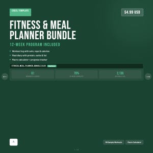Fitness & Meal Planner Spreadsheet | 12-Week Workout Tracker Macro Calculator | Excel Google Sheets