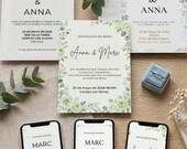 Kit de Boda Botánico Editable en Canva | Invitación de Boda Verde | Plantillas de Boda Mediterránea | Descarga Digital