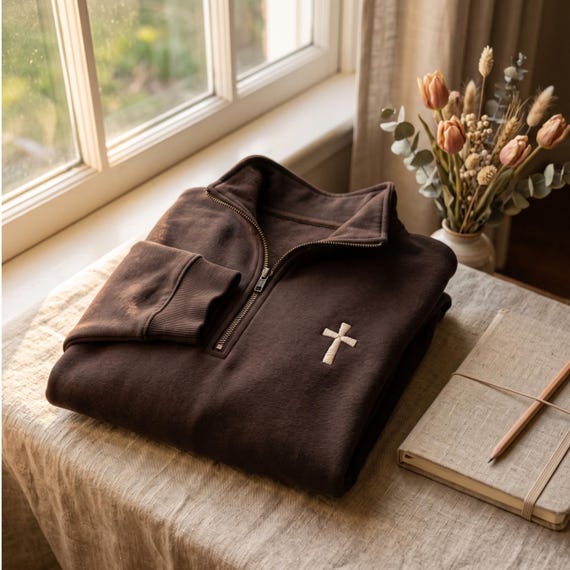 Embroidered Cross Quarter Zip, Christian Apparel, Personalized Gift