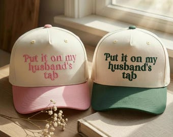 Put It On My Husband's Tab – Embroidered Two-Tone Snapback Hat | Funny Sarcastic Trucker Cap