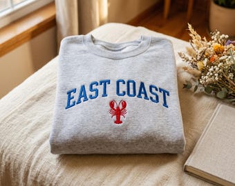 Embroidered East Coast Lobster Crewneck Sweatshirt | Coastal Fisherman Style