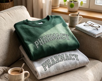 Embroidered Pharmacy Sweatshirt: College Style Pharma Tech Apparel