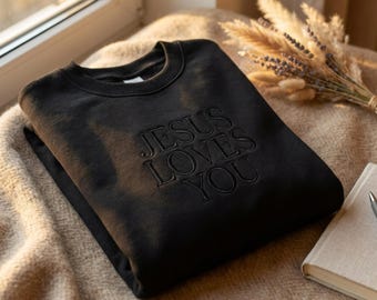 Embroidered Jesus Loves You Sweatshirt, Retro 90s 2000s Faith Shirt