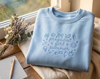 Embroidered Summer Pregnancy Announcement Sweatshirt – Beach Vibes Baby Reveal Tee