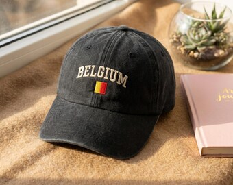Embroidered Belgium Flag Washed Cap, 100% Cotton Soccer Fan Hat