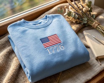 Embroidered USA Flag T-Shirt: Patriotic 1776 Shirt