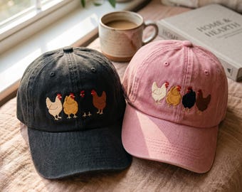 Embroidered Chicken Baseball Hat, Farm Animal Cap, Country Farmhouse Style