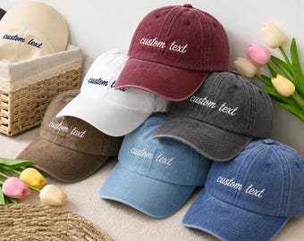 Custom Embroidered Baseball Cap, Vintage Washed Dad Hat