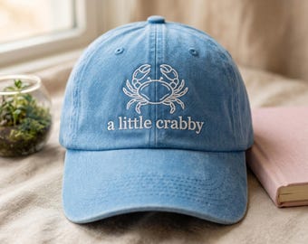 Embroidered Crab Baseball Hat, Minimalist Beach Cap, Coastal Summer Style