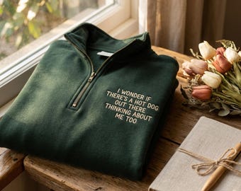 Embroidered Hot Dog Thought Sweatshirt, Funny Summer Shirt