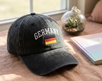 Embroidered Germany Flag Washed Cap, Unisex Soccer Hat