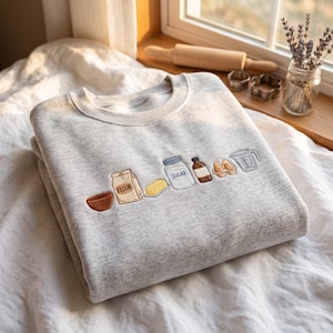 Embroidered Baking Icons Sweatshirt, Flour Sugar Bread Bakers Gift