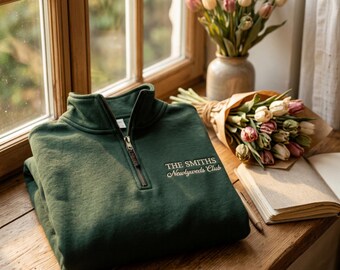 Custom Embroidered Quarter Zip Sweatshirt, Personalized Text Sweater