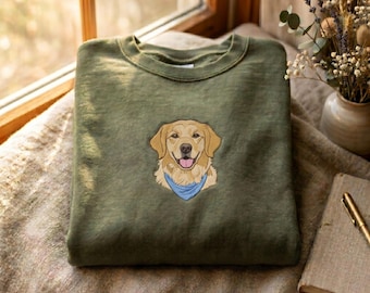 Custom Embroidered Dog Portrait Sweatshirt, Golden Retriever Dad Gift