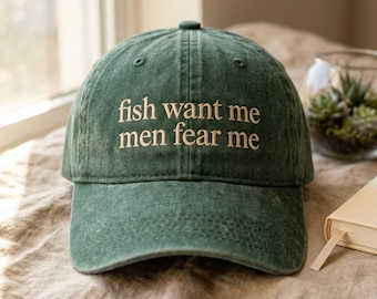 Embroidered Dad Hat: "Fish Want Me Men Fear Me" – Adjustable Cotton Cap