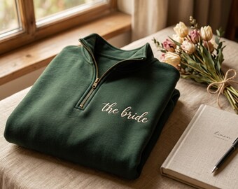 Personalized Bride Quarter Zip Sweatshirt, Embroidered Wedding Gift, Future Mrs Crewneck