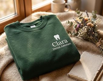 Embroidered Dental Hygienist Crewneck Sweatshirt, Personalized Office Wear, Dentist Gift
