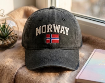 Embroidered Vintage Norway Soccer Washed Hat, Retro 90s Flag Norway Team Soccer World Cup Fan 2026 Cap