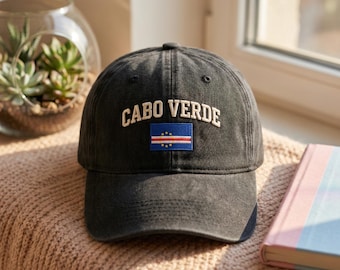 Embroidered Vintage Cape Verde Soccer Hat, Retro 90s Flag Team Fan Apparel