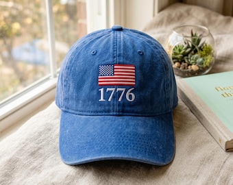 Embroidered 1776 Cotton Baseball Cap: USA 250th Anniversary Patriotic Hat