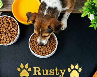 Alfombrilla de alimentación personalizada para mascotas, alfombrilla de alimentación con nombre personalizado para mascotas, alfombrilla de alimentación para mascotas impermeable y antideslizante, mantel individual personalizado para perros y gatos.