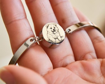 Personalized Pet Hair Memorial Bracelet,Custom Engraved Pet Portrait Bracelet, Loss Of Pet Gift, Custom Gifts For Pet Lovers
