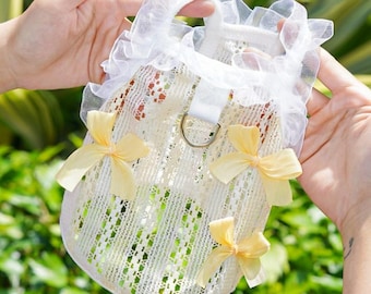 Vestido arnés para mascotas con lazo de encaje elegante, chaleco de malla para pasear mascotas, linda ropa de verano para gatos, arnés para pasear perros, regalo de cumpleaños para una mascota.