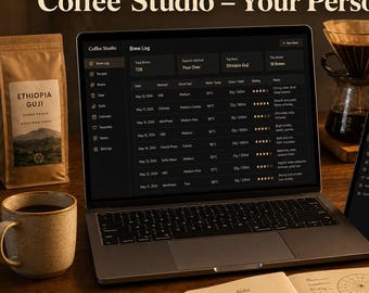 Diario digitale personalizzato del caffè / Registro delle preparazioni, inventario dei chicchi, note di degustazione (download digitale)
