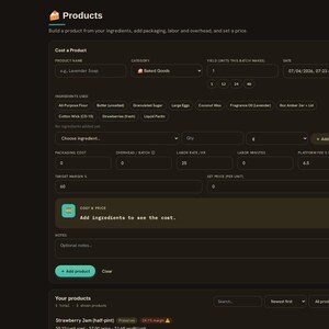 Rezept Kosten & Preise Rechner App | Home Baker, Maker Profit Marge Werkzeug | Bearbeiten Sie den Preis einmal für jedes Produkt Offen Bild 6